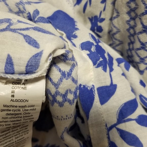 Gap Women's Top‎ Blouse Small White/Blue Round neck Short sleeves floral - Picture 8 of 9